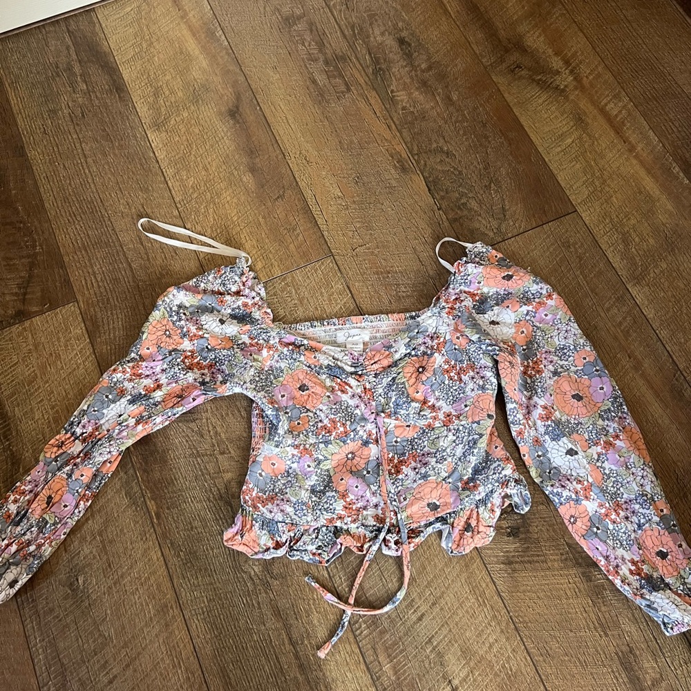 FLORAL SHIRT, EXTRA SMALL, BUNCHES AT WAIST, GOOD CONDITION